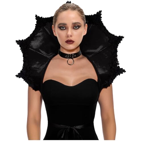 keland Damen Gothic Samt Kragen Viktorianischer Kragen Vampir Halloween Cosplay (X-Schwarz) von keland