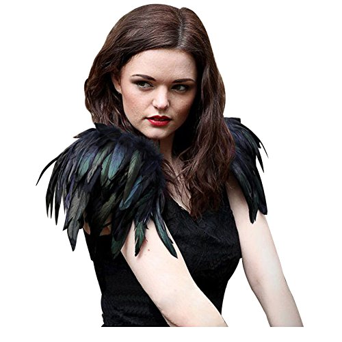 keland Damen Halloween Cosplay Feder Epaulet Shrug Schultergurt Umhänge Flügel Ein Paar (Schwarz) von keland