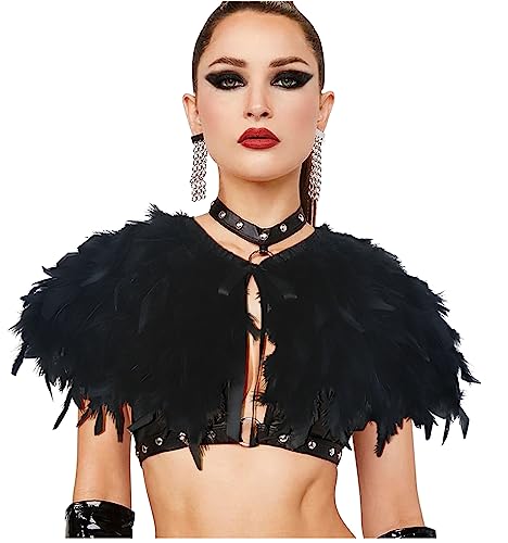 keland Gothic Feder Umhang Schal Bolero Kragen Federumhang Federkragen Federjacke Schultertuch Schulterumhang Halloween-Kostüm (Z-Schwarz) von keland