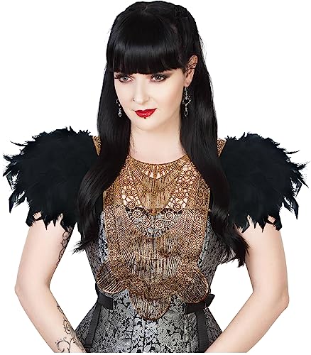 keland Feder Umhang Schal Schulterklappen Schulterumhang Bolero Stola Gotisch Halloween Kostüm für Frauen Hexe Cosplay (Gold) von keland