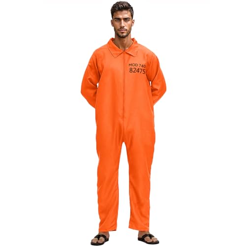 keland Gefängnis Kostüm Orange Prisoner Costume Häftling Kostüm Damen Herren (Orange, M-L) von keland