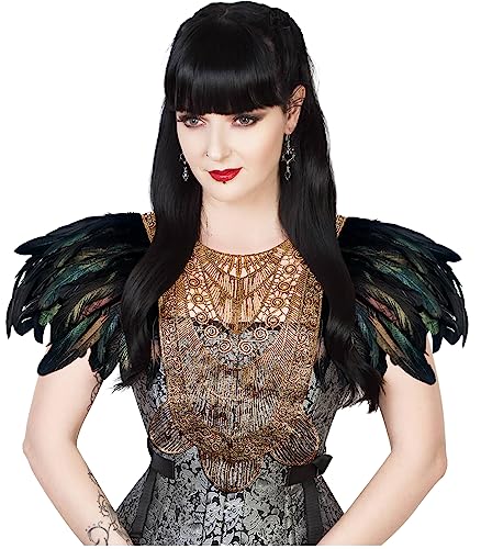 keland Gothic Feder Epauletten Umhang Schal Bolero Stola Capelet Schultertuch Federjacke Damen Maleficent Kostüm (Z-Gold) von keland