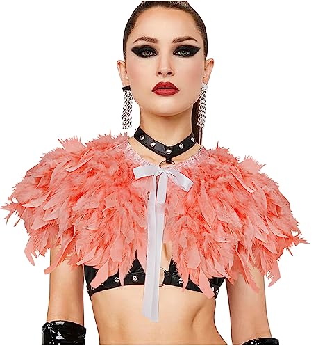 keland Gothic Feder Umhang Schultertuch Viktorianisch Bolero Mäntel Flügel Schulter Cosplay für Frauen (Z-Orange) von keland