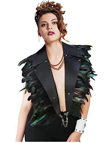 keland Gothic Schwarz Feder Cape Stola Shrug PU-Leder Kragen Schulter Wrap Wings Bolero Halloween-Kostüm (Schwarz) von keland