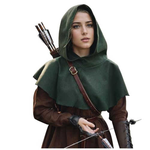 keland Halloween Mittelalter Gugel Kapuze Einzeln Cowl Hood Kapuzenumhang für Damen Herren (A-Armeegrün) von keland