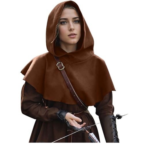 keland Halloween Mittelalter Gugel Kapuze Einzeln Cowl Hood Kapuzenumhang für Damen Herren (A-Braun) von keland