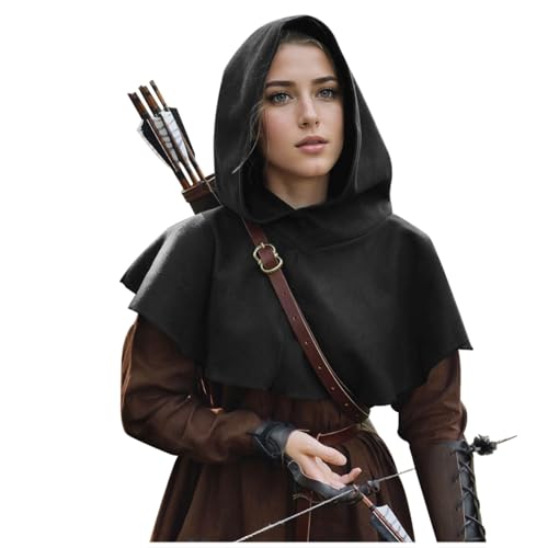 keland Halloween Mittelalter Gugel Kapuze Einzeln Cowl Hood Kapuzenumhang für Damen Herren (A-Schwarz) von keland