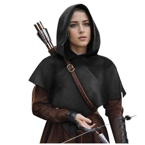 keland Halloween Mittelalter Gugel Kapuze Einzeln Cowl Hood Kapuzenumhang für Damen Herren (B-Schwarz) von keland