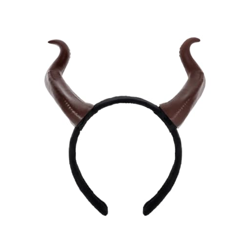 keland Halloween Teufel Hörner Haarreif Maleficent Hörner Kopfschmuck für Damen Herren (W-Braun) von keland