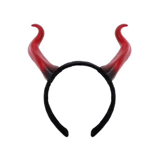 keland Halloween Teufel Hörner Haarreif Maleficent Hörner Kopfschmuck für Damen Herren (W-Rot) von keland