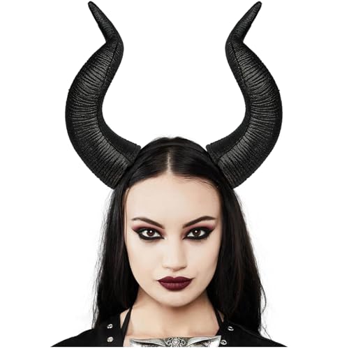 keland Maleficent Hörner Kopfschmuck Gothic Teufelshörner Dämonen Hörner Haarreif Halloween Cosplay Kostüm (S-Schwarz) von keland