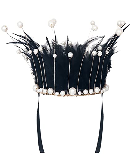 keland Romantische Goth Feder Tiara Perlen Krone Halloween Cosplay Kostüm (Schwarz) von keland