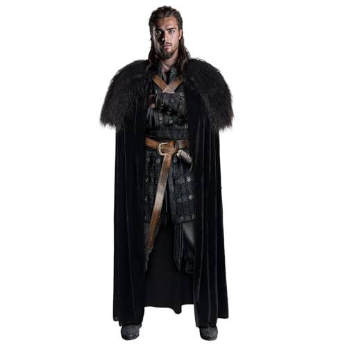 keland Wikinger Fell Umhang Herren Mittelalter Game of Thrones Kostüm für Halloween (Schwarz) von keland