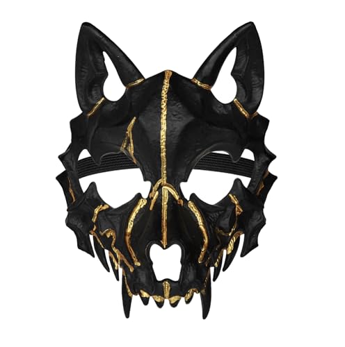 keland Wolf Maske Skelett Japanische Maske Wolfsmaske Werwolf Maske Halloween Horror Maske (A-Schwarz) von keland