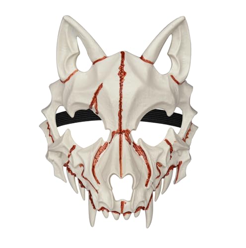 keland Wolf Maske Skelett Japanische Maske Wolfsmaske Werwolf Maske Halloween Horror Maske (A-Weiß) von keland