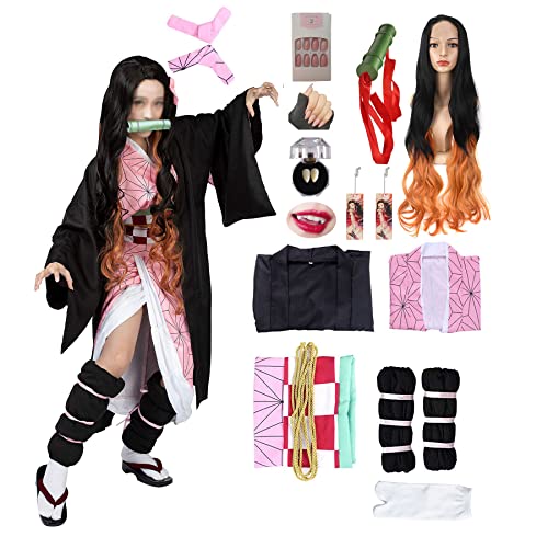 kelihood Japanischer Anime Cosplay: Kamado Neozo CosplayMit Bambusröhre Frauen Anime Rollenspiel Kostüm Halloween Kostüme (Kinder, L-130cm) von kelihood