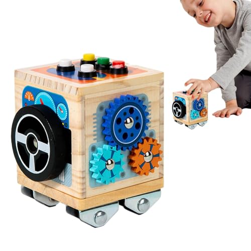 keloppasit Holzaktivität Würfel, geschäftiger Aktivität Würfel - LED -Bus -sensorisches Spielzeug - Tragbares Feinmotorikspiel, Kinder -Lernaktivitäten für Kinder, die Spielzeuge für das von keloppasit