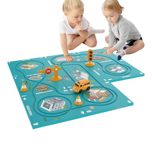 keloppasit Magnetische Puzzle-Autobahn, Puzzle-Autobahn-Spielset - Magnetische Rennwagen-Bodenpuzzles für Kinder | Batteriebetriebene Elektrofahrzeug-Track-Puzzleteile für den Kindertag von keloppasit