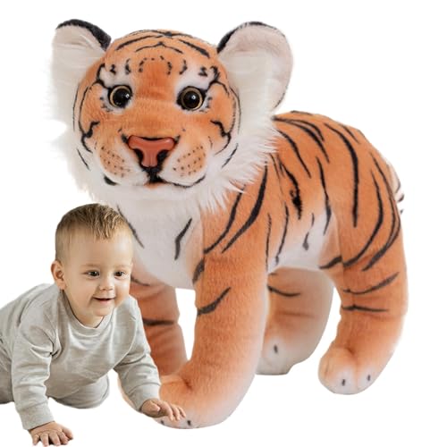 keloppasit Tiger-Plüschtier,Tiger-Plüschtier - Niedliches Tiger-Plüschtier - Wildes Dekokissen mit Zootier-Stoffpuppe für Sofa und Wohnzimmer von keloppasit