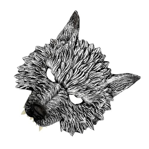 kesurpae Weiche und knetbare Wolf Maske, Halloween Cosplay Maskerade Maske, passt gut zur Haut, Cosplay PU Tiermaske, Silber von kesurpae