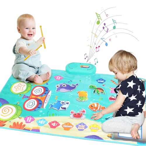 2-in-1 Musikalische Spielmatte, Klavier und Schlagzeug Spielzeug, mit 10 Demoliedern, Lernspielzeug für Kinder, Türkis 2-in-1 Musikalische Spielmatte, Klavier und Schlagzeug Spielzeug, mit 10 Demoliedern, Lernspielzeug für Kinder, Türkis von kidmance