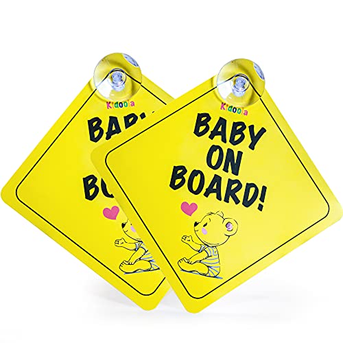 kidoola 2pcs Baby on Board Schild für Auto - Neugeborene & Kinder Fahren Sicherheit Aufkleber mit Saugnäpfen - Gut sichtbares Warnschild für Fenster (Bär) von kidoola