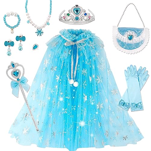 kidzkube Prinzessin Dress Up für Mädchen, Prinzessin Umhang Kleidung mit Krone, Prinzessinnenkleider für Mädchen 3–8 Geburtstag Geschenk – Blau von kidzkube