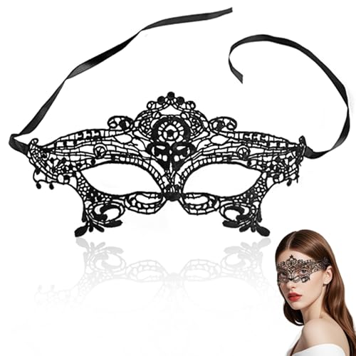 Lace Maske Schwarze Maske, Black Masken Kostüm Maskenball Maske Damen Schwarz Masquerade Mask Spitzenmaske Schwarze Augenmaske Gesichts Augen Maske für Karneval Party Kostüm Maskenball Frau Mädchen von kiki fancy