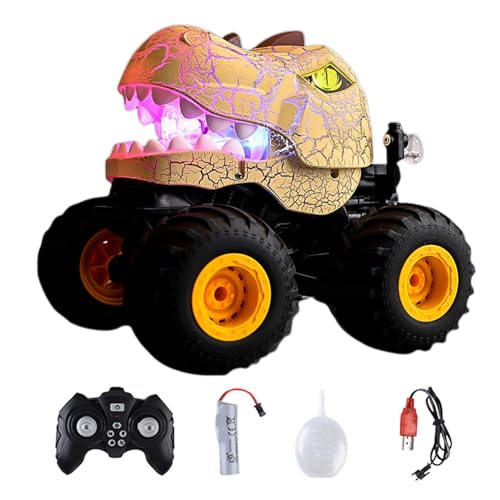 kiskick 2,4 GHz Fernbedienung Dinosaurier Auto Spielzeug Jungen Geburtstag Geschenkideen Spielzeug für Kinder, Leuchtend Sprühen Dino Truck 360 Grad Rotierend RC Stunt Auto Crawler Fahrzeug von kiskick