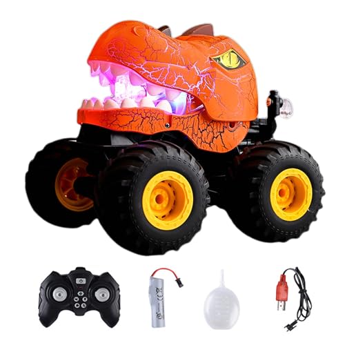 kiskick 2,4 GHz Fernbedienung Dinosaurier Auto Spielzeug Jungen Geburtstag Geschenkideen Spielzeug für Kinder, Leuchtend Sprühen Dino Truck 360 Grad Rotierend RC Stunt Auto Crawler Fahrzeug von kiskick