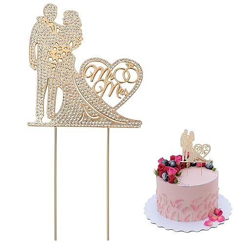 Cake Topper Hochzeit, Mr & Mrs Deko Hochzeit Torte Mit Diamant Leuchtenden Topper Hochzeitstorte, Topper Tortenstecker Elegante Hochzeitstorte Deko für Hochzeitstorte Jubiläum, Gold von kissral