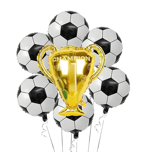 6 Stück Fussball Luftballon und 1 Stück Trophäe Folienballon, Fussball Deko Geburtstag Kinder, Champion Trophäe Ballon Set für Junge Kinder Geburtstag WM Party Dekoration von kitudaty