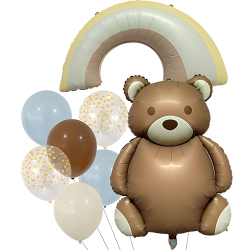 Bär Geburtstagsdeko Junge Mädchen, Luftballons deko Confetti Ballon und Regenbogen, Braunbär Folienballon Tier Ballon, Geburtstag Party Baby Shower Jungen Mädchen Deko von kitudaty