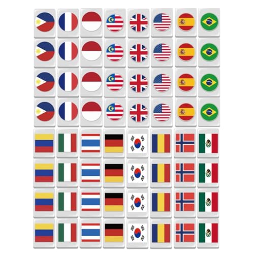 Flag Design Mahjong-Set, Melamin-Mahjong-Set In Voller Größe, Robustes Spielspiel Mit 64 Spielsteinen, Dekorative Spielsets Für Drinnen, 2,4 X 1,6 X 1,2 Cm, Für Drinnen, Familien- Und Freundesabende von kivrimlarv