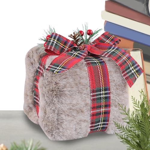 Soft Holiday Plush Toy, Christmas Tree Decoration Stuffed Box, Plush Christmas Box Decors, Christmas Plush Decoration Dolls 5.91x5.91x5.91 for Home Decorations (White, Brown) von kivrimlarv