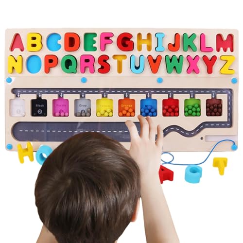 Zusammenpassende Holzbuchstaben, Feinmotorik-Sensorspielzeug, Alphabet-Farblabyrinth, Lernspielzeug für Kinder im Alter von 3–5 Jahren, magnetisches Buchstabenpuzzle, Holzalphabet-Labyrinth von kivrimlarv