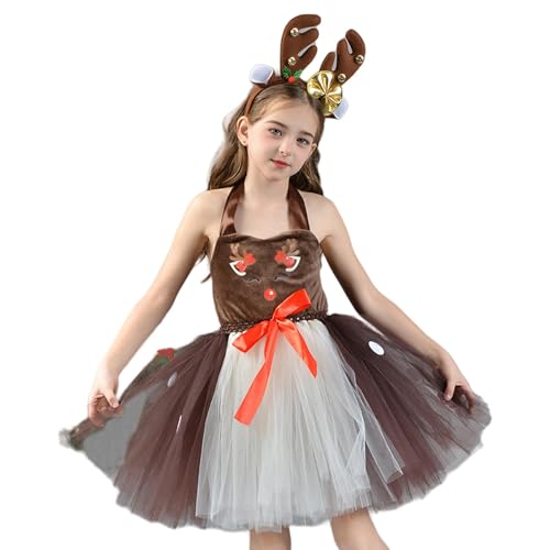 kivrimlarv Girls Christmas Dress Up Set, Reindeer Clothing Props for Kids, Princess Christmas Outfit, Christmas Dress With Headband, Kids Christmas Princess Costume, Festive Reindeer Outfit For Girls von kivrimlarv