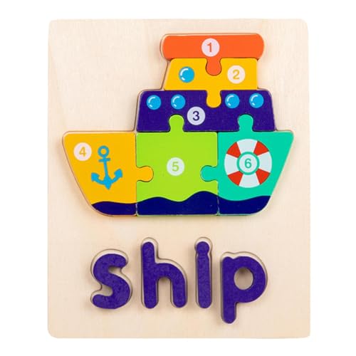 kivrimlarv Kids Wooden Puzzles, Preschool Learning Toys, Word Learning Puzzle, Wooden Jigsaw Puzzles, Word Learning Jigsaw Puzzles, 3D Educational Puzzles for Kids Boys and Girls von kivrimlarv