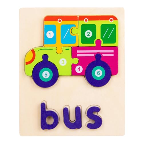 kivrimlarv Kids Wooden Puzzles, Preschool Learning Toys, Word Learning Puzzle, Wooden Jigsaw Puzzles, Word Learning Jigsaw Puzzles, 3D Educational Puzzles for Kids Boys and Girls von kivrimlarv