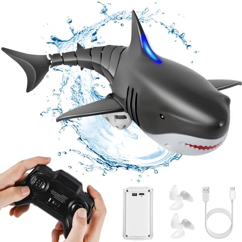 kizplays Ferngesteuerter Hai-Spielzeug, 2.4GHz Ferngesteuertes Boot Simulation Hai, Wasser Shark Spielzeug Pool Wasserspielzeug Elektrischer Boot Ferngesteuert Geschenk für Jungen und Mädchen von kizplays