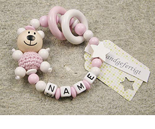 kleinerStorch Baby Motorik Spielzeug personalisiert mit Namen | Holz Lernspielzeug als Mädchen & Jungen Geschenk zur Geburt, Taufe | Bär und Stern in Weiss von kleinerStorch