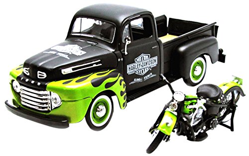 Maisto 32171 - Modellauto 1:24 Ford F-1 Pickup 48 + FL Panhead 48, schwarz/grün von koenig-tom