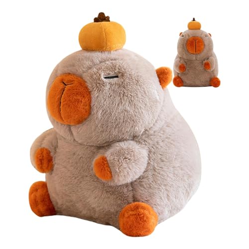 komsoup Capybara Plüschtier, Capybara Plüschtier - Niedliches Tierplüschtier Capybara mit Kaki auf dem Kopf,Süße Capybara-Kuscheltiere, weiche Capybara-Plüschkissenpuppe für Mädchen und von komsoup