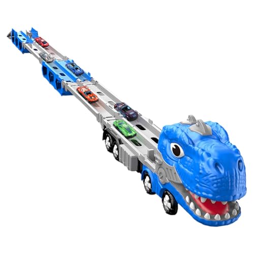 komsoup Dinosaurier-Transporter, Transport-Dinosaurier-LKW mit klappbarem Schieber, Verwandelter Dinosaurier-Transporter-LKW, 12 Druckguss-Rennwagen, 2-Spieler-Rennmodus, faltbares von komsoup