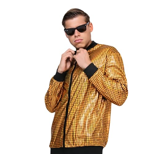 korifejus Carnival Bomberjacke – Stylische Karnevals- und Faschingsjacke mit auffälligen Farben und Mustern – Ideal für Themenpartys und festliche Events (Golden, L/XL) von korifejus