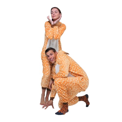 korifejus Erwachsenen Rollenspiel Einteiler – Plüsch Tierkostüm Jumpsuit für Karneval, Halloween und gemütliche Nächte (110cm, Spotted Deer) von korifejus