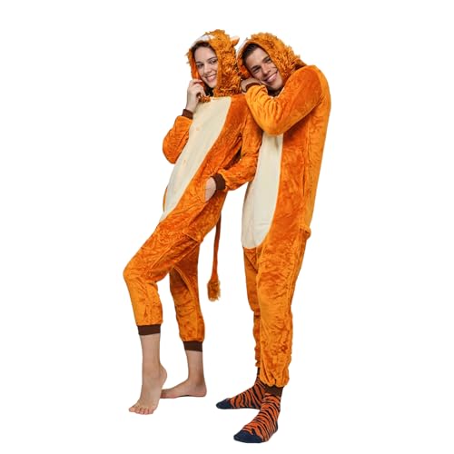 korifejus Erwachsenen Rollenspiel Einteiler – Plüsch Tierkostüm Jumpsuit für Karneval, Halloween und gemütliche Nächte (130cm, Lion) von korifejus