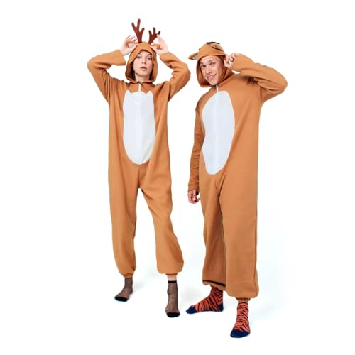 korifejus Erwachsenen Rollenspiel Einteiler – Plüsch Tierkostüm Jumpsuit für Karneval, Halloween und gemütliche Nächte (L/X, Brown Deer) von korifejus