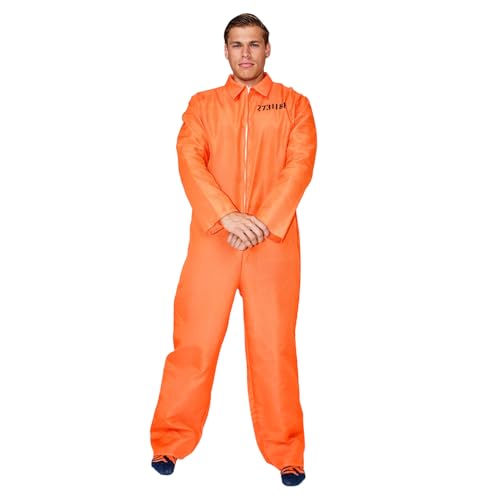 korifejus Häftlingskostüm für Männer, Overall, aus dem Gefängnis entkommen, klassische Farbe Orange für Karnevalspartys mit Junggesellenthema (L/XL) von korifejus