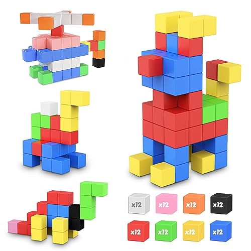 kouyuo Magnetischer Block, magnetische Bausteine für Kleinkinder 3 4 5 6 7 Jahre alte Jungen Mädchen Magnetische Würfel für Kinder 1-3 Montessori Spielzeug STEM Vorschule Bildungsbauwürfel 96 Pcs von kouyuo